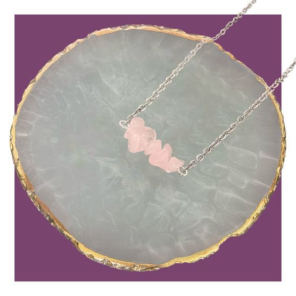 Jewelry - Pink Stone Cluster Necklace with Silver Plated Cable Chain Jewelry for Layering